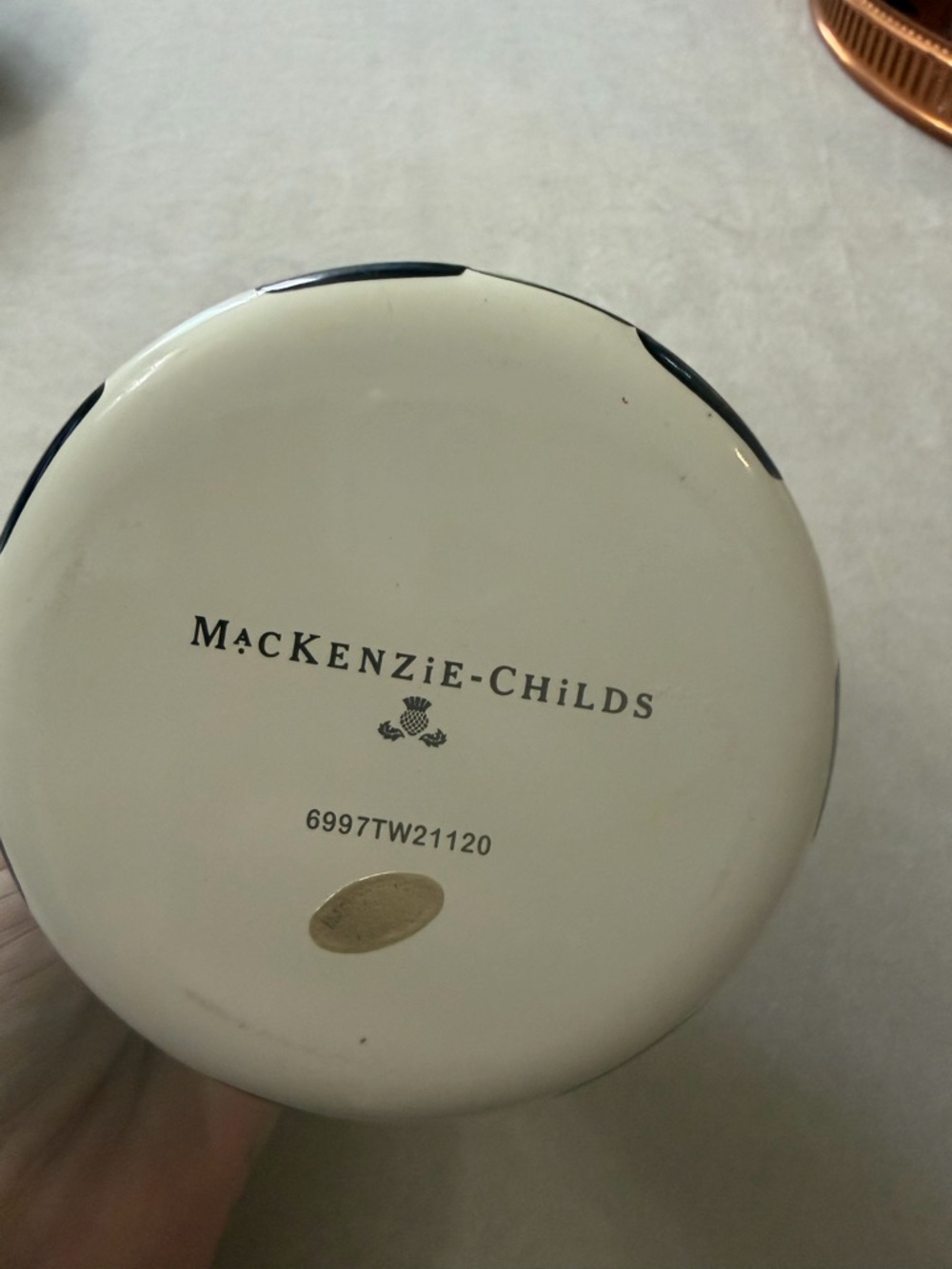 MacKenzie-Childs Black and White Checkered Ceramic Jar with Red Knob - Picture 7 of 11